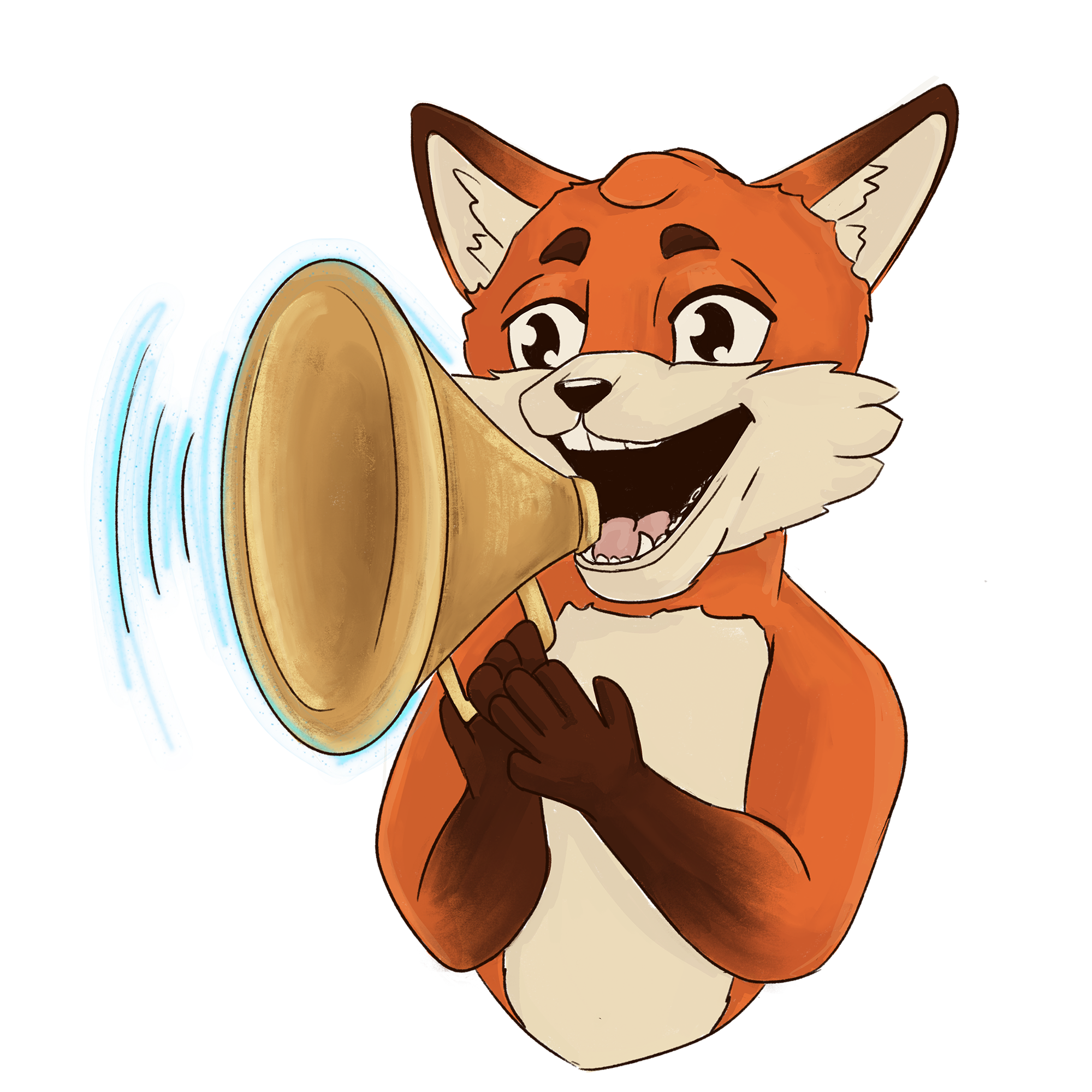 Maskottchen Fuchs mit Megafon, Brettspiel-Podcast, Björn